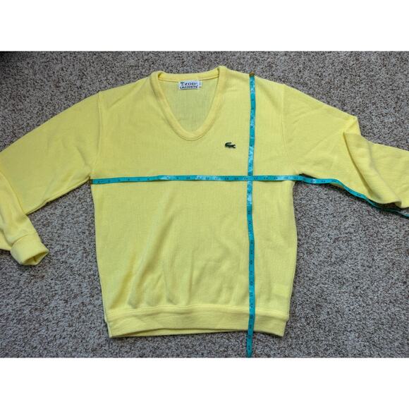 Vintage 80's IZOD Lacoste Men's Sweater, size Large, Bright Yellow; V-neck - Picture 4 of 9